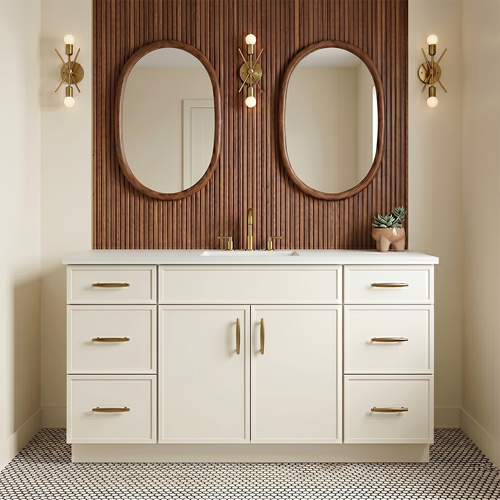 RTA Cream Slim Shaker 60" Freestanding Bathroom Vanity 6-Drawer Combo Base