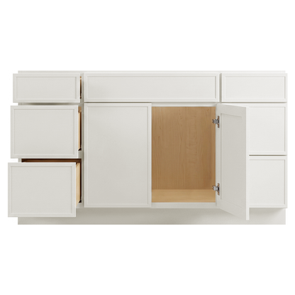 RTA Cream Slim Shaker 60" Freestanding Bathroom Vanity 6-Drawer Combo Base