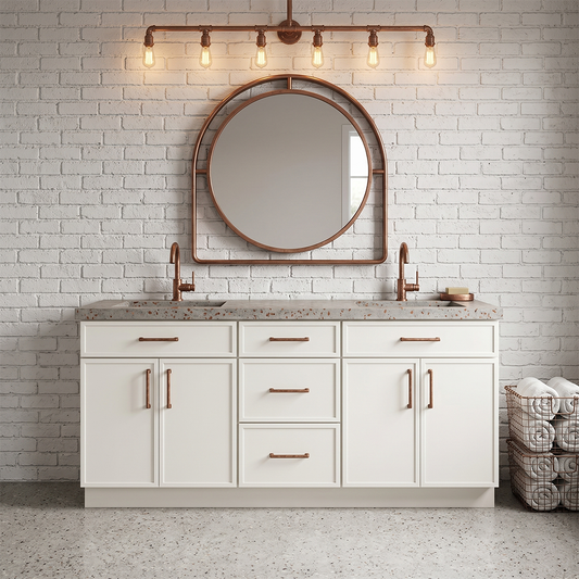 RTA Cream Slim Shaker 72" Freestanding Bathroom Vanity 3-Drawer Combo Base