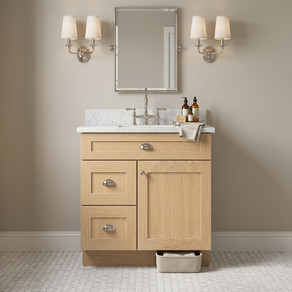 RTA Dune Oak Shaker 30" Freestanding Bathroom Vanity 2-Drawer Left Combo Base