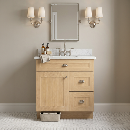 RTA Dune Oak Shaker 30" Freestanding Bathroom Vanity 2-Drawer Right Combo Base