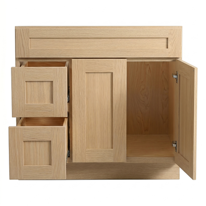 RTA Dune Oak Shaker 36" Freestanding Bathroom Vanity 2-Drawer Left Combo Base