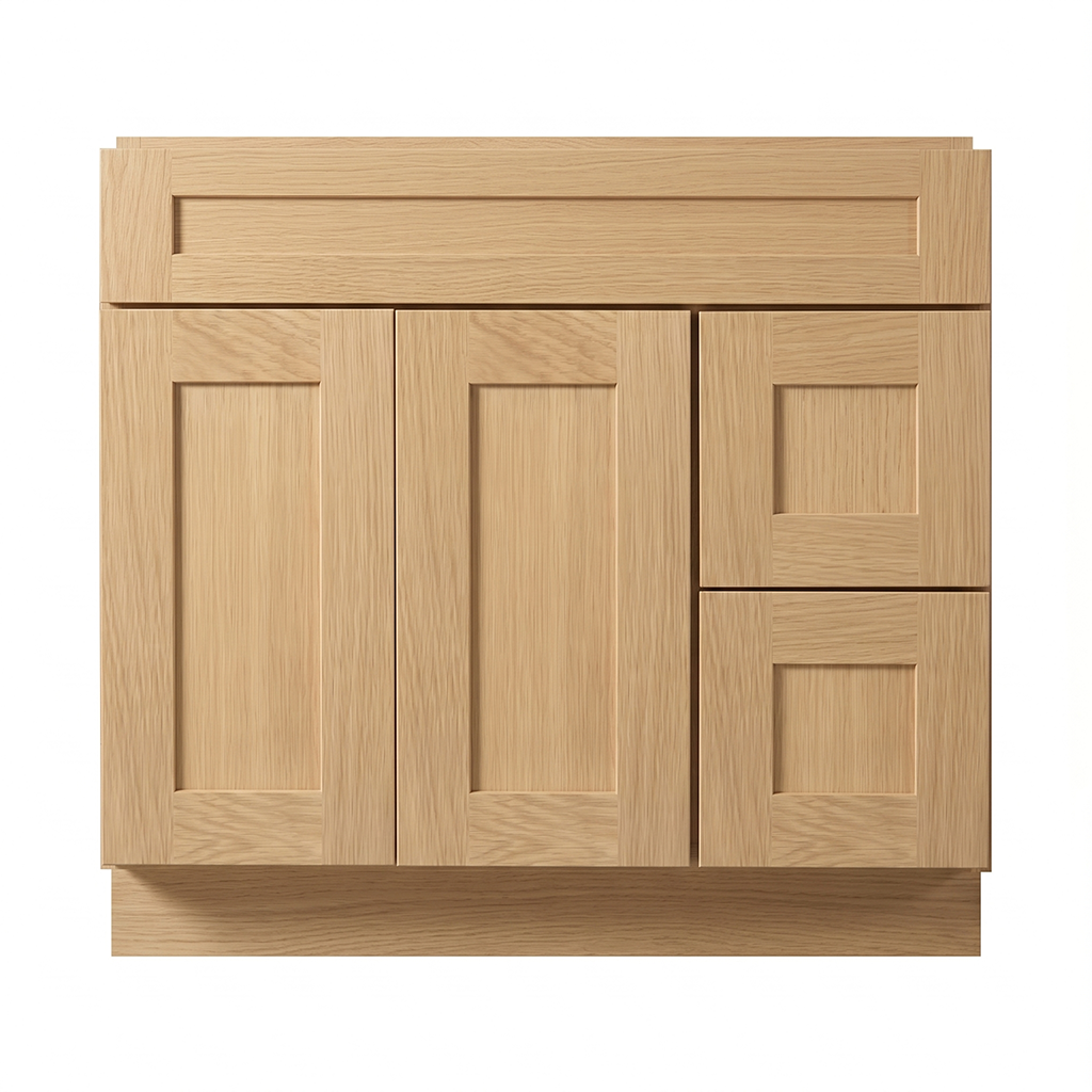 RTA Dune Oak Shaker 36" Freestanding Bathroom Vanity 2-Drawer Right Combo Base