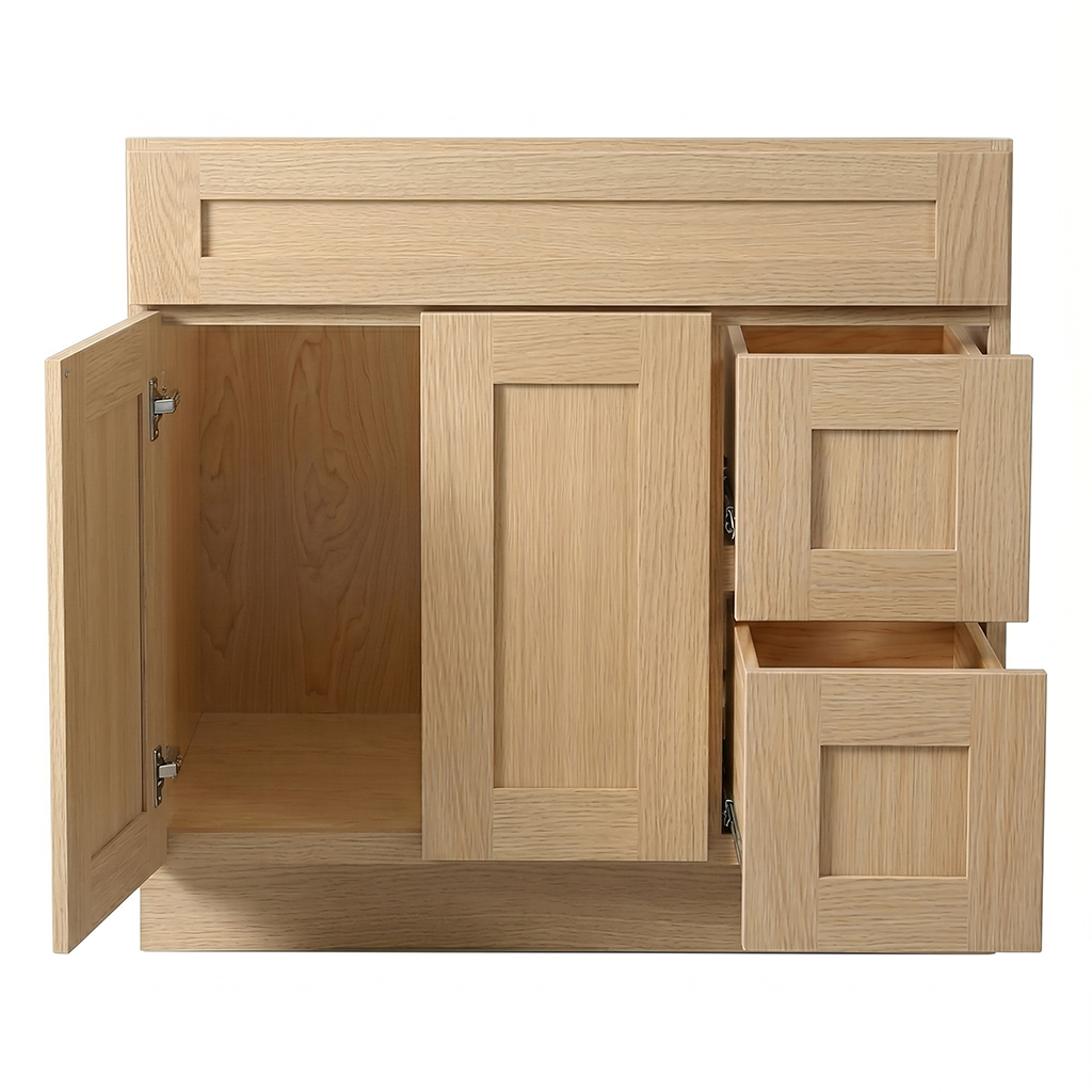 RTA Dune Oak Shaker 36" Freestanding Bathroom Vanity 2-Drawer Right Combo Base