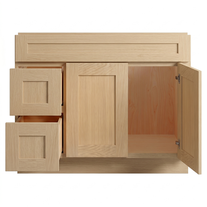 RTA Dune Oak Shaker 42" Freestanding Bathroom Vanity 2-Drawer Left Combo Base