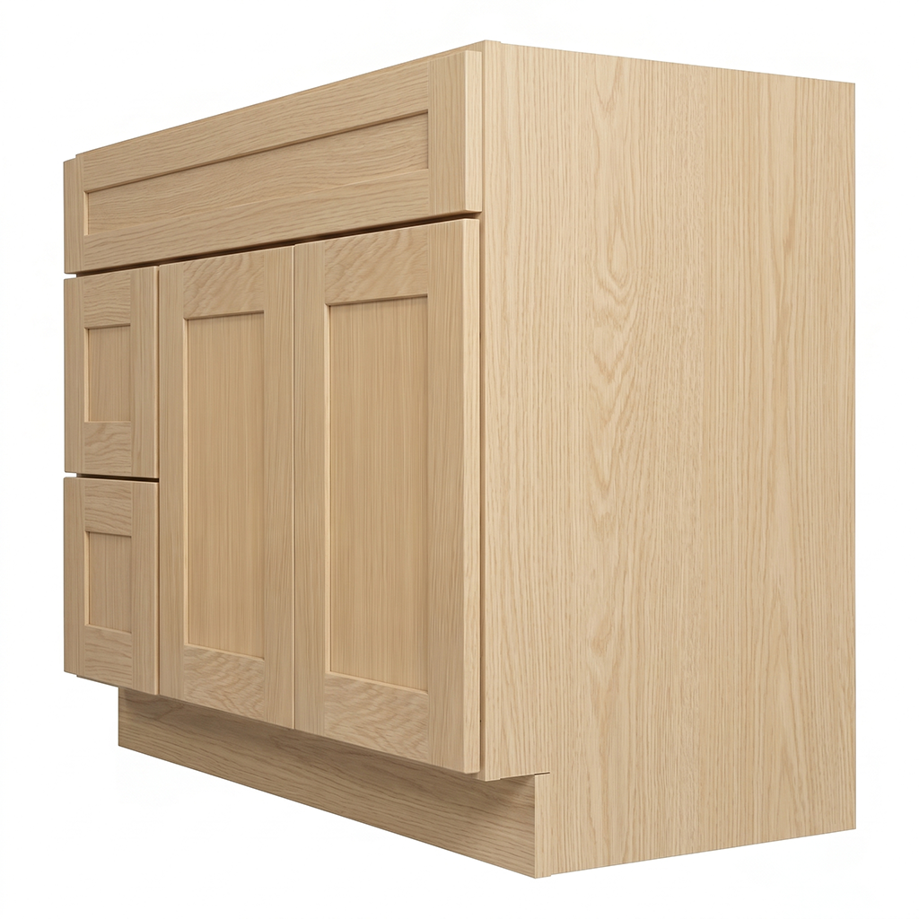 RTA Dune Oak Shaker 42" Freestanding Bathroom Vanity 2-Drawer Left Combo Base