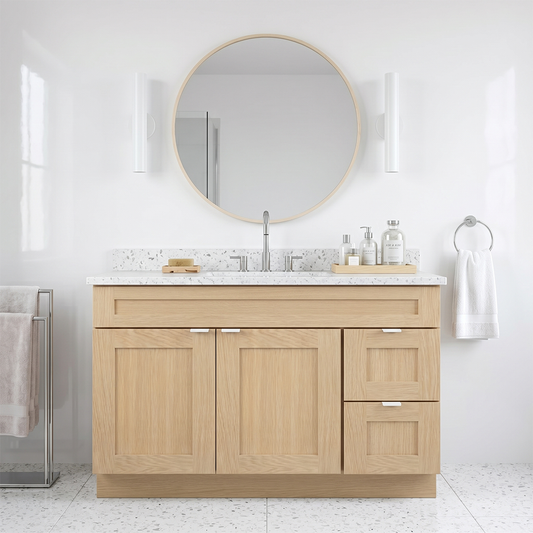 RTA Dune Oak Shaker 42" Freestanding Bathroom Vanity 2-Drawer Right Combo Base