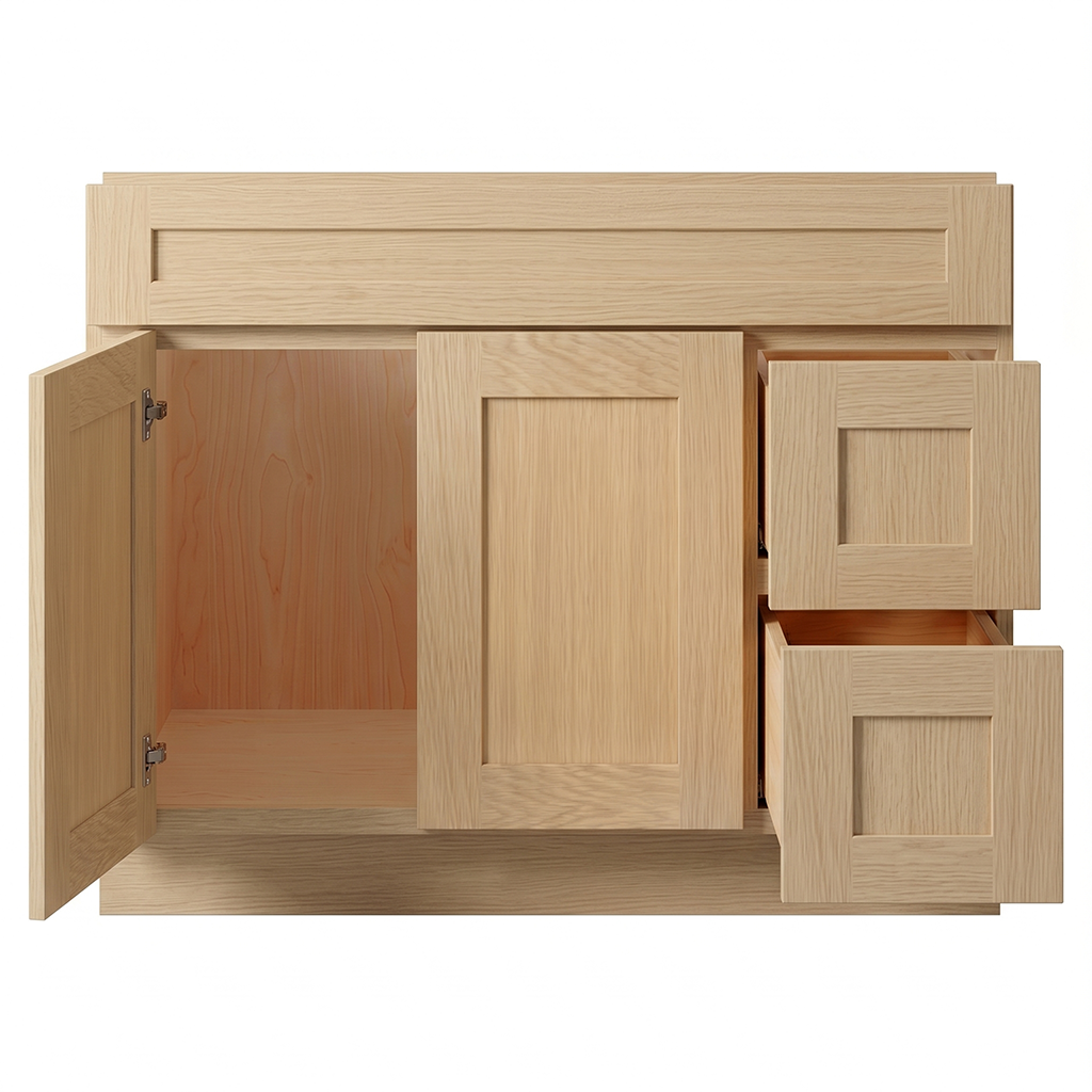 RTA Dune Oak Shaker 42" Freestanding Bathroom Vanity 2-Drawer Right Combo Base