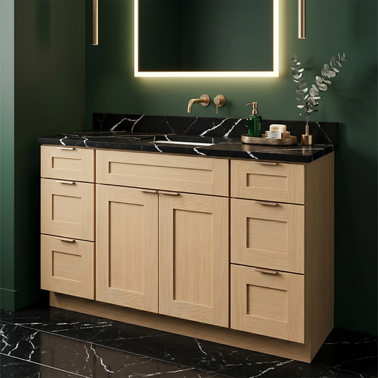 RTA Dune Oak Shaker 48" Freestanding Bathroom Vanity 6-Drawer Combo Base