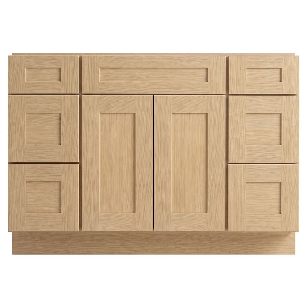 RTA Dune Oak Shaker 48" Freestanding Bathroom Vanity 6-Drawer Combo Base