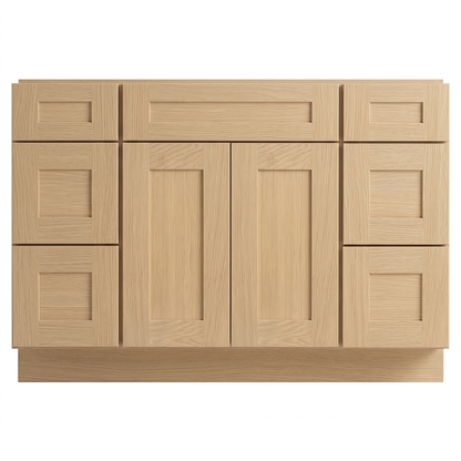 RTA Dune Oak Shaker 48" Freestanding Bathroom Vanity 6-Drawer Combo Base