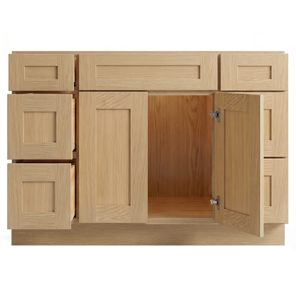 RTA Dune Oak Shaker 48" Freestanding Bathroom Vanity 6-Drawer Combo Base