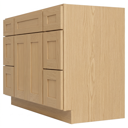 RTA Dune Oak Shaker 48" Freestanding Bathroom Vanity 6-Drawer Combo Base