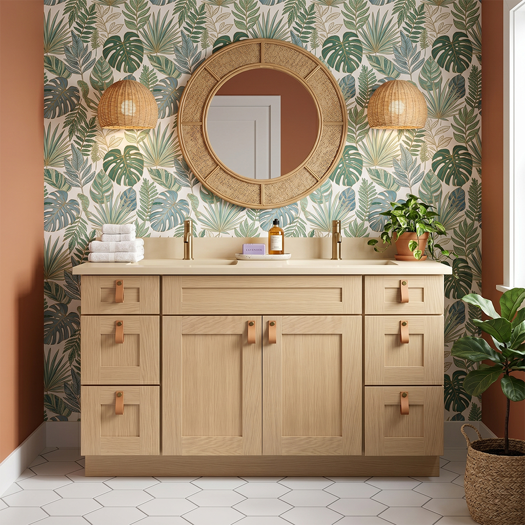 RTA Dune Oak Shaker 54" Freestanding Bathroom Vanity 6-Drawer Combo Base