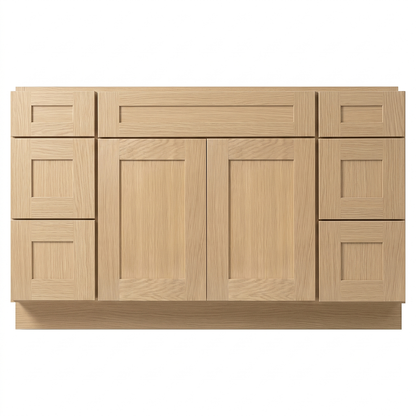 RTA Dune Oak Shaker 54" Freestanding Bathroom Vanity 6-Drawer Combo Base