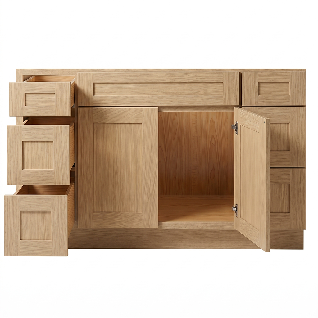 RTA Dune Oak Shaker 54" Freestanding Bathroom Vanity 6-Drawer Combo Base