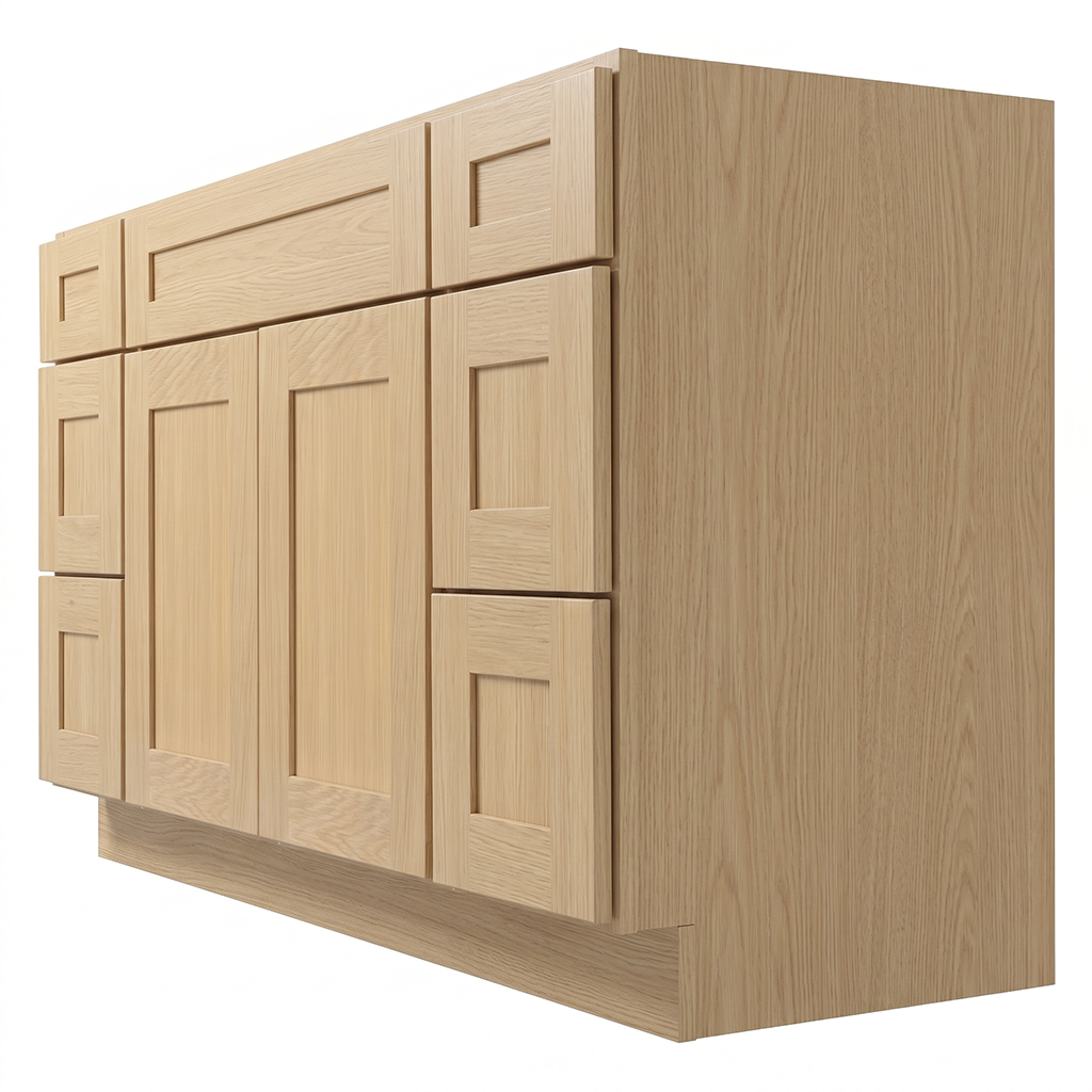 RTA Dune Oak Shaker 54" Freestanding Bathroom Vanity 6-Drawer Combo Base