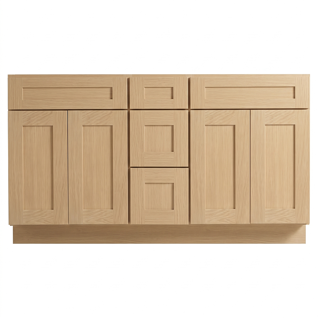 RTA Dune Oak Shaker 60" Freestanding Bathroom Vanity 3-Drawer Combo Base