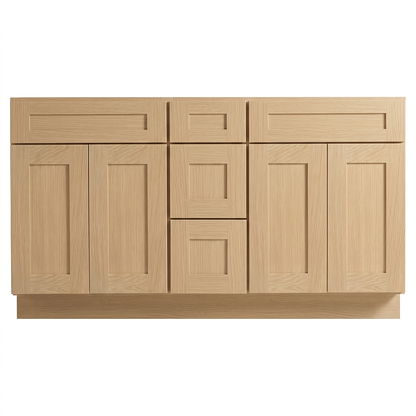 RTA Dune Oak Shaker 60" Freestanding Bathroom Vanity 3-Drawer Combo Base