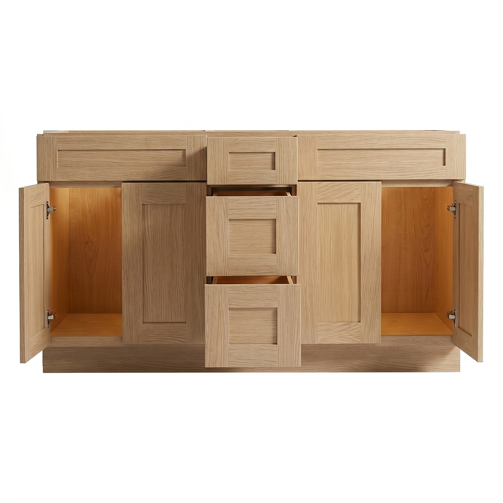 RTA Dune Oak Shaker 60" Freestanding Bathroom Vanity 3-Drawer Combo Base