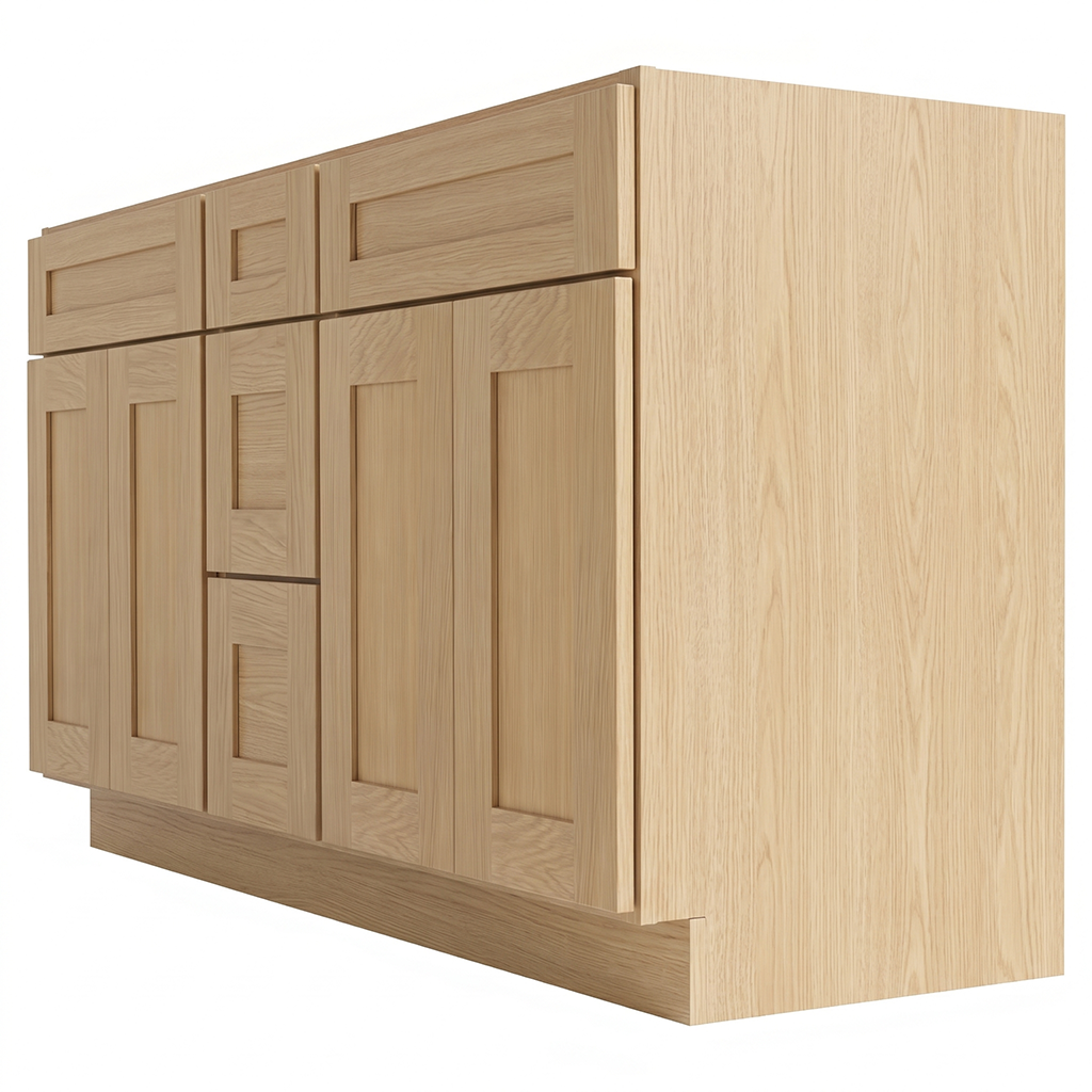 RTA Dune Oak Shaker 60" Freestanding Bathroom Vanity 3-Drawer Combo Base