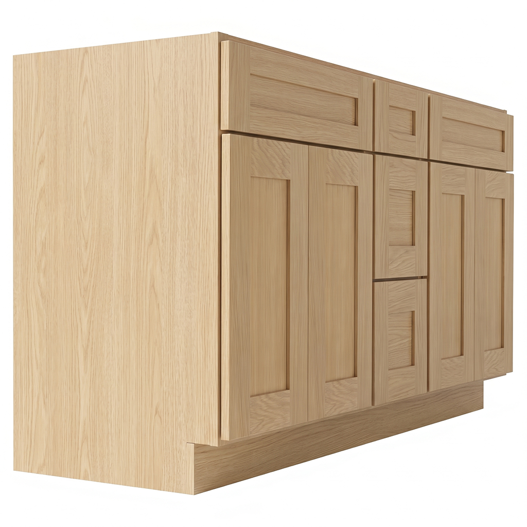 RTA Dune Oak Shaker 60" Freestanding Bathroom Vanity 3-Drawer Combo Base