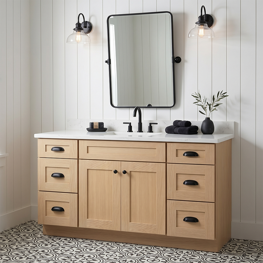 RTA Dune Oak Shaker 60" Freestanding Bathroom Vanity 6-Drawer Combo Base