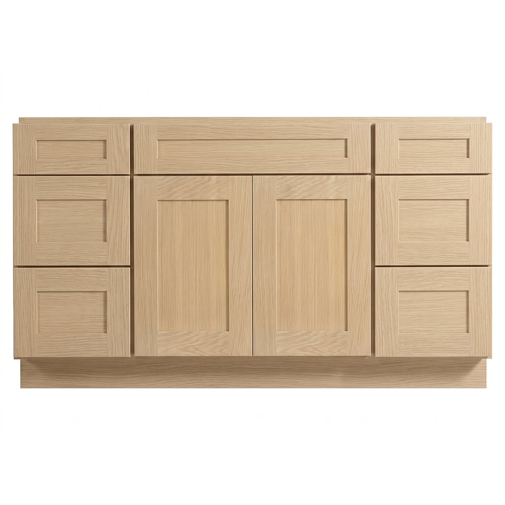 RTA Dune Oak Shaker 60" Freestanding Bathroom Vanity 6-Drawer Combo Base