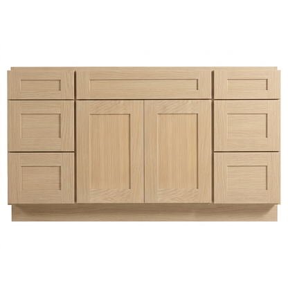 RTA Dune Oak Shaker 60" Freestanding Bathroom Vanity 6-Drawer Combo Base