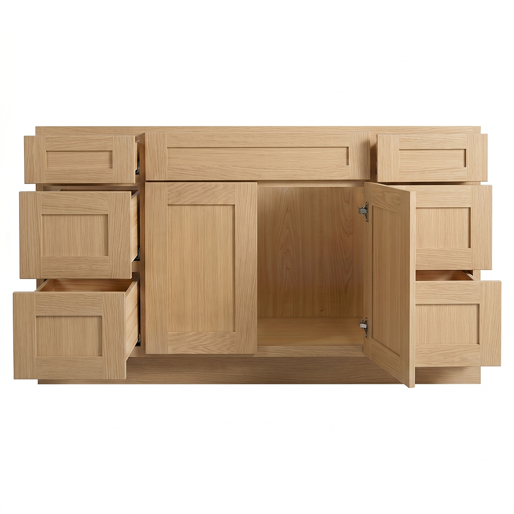 RTA Dune Oak Shaker 60" Freestanding Bathroom Vanity 6-Drawer Combo Base