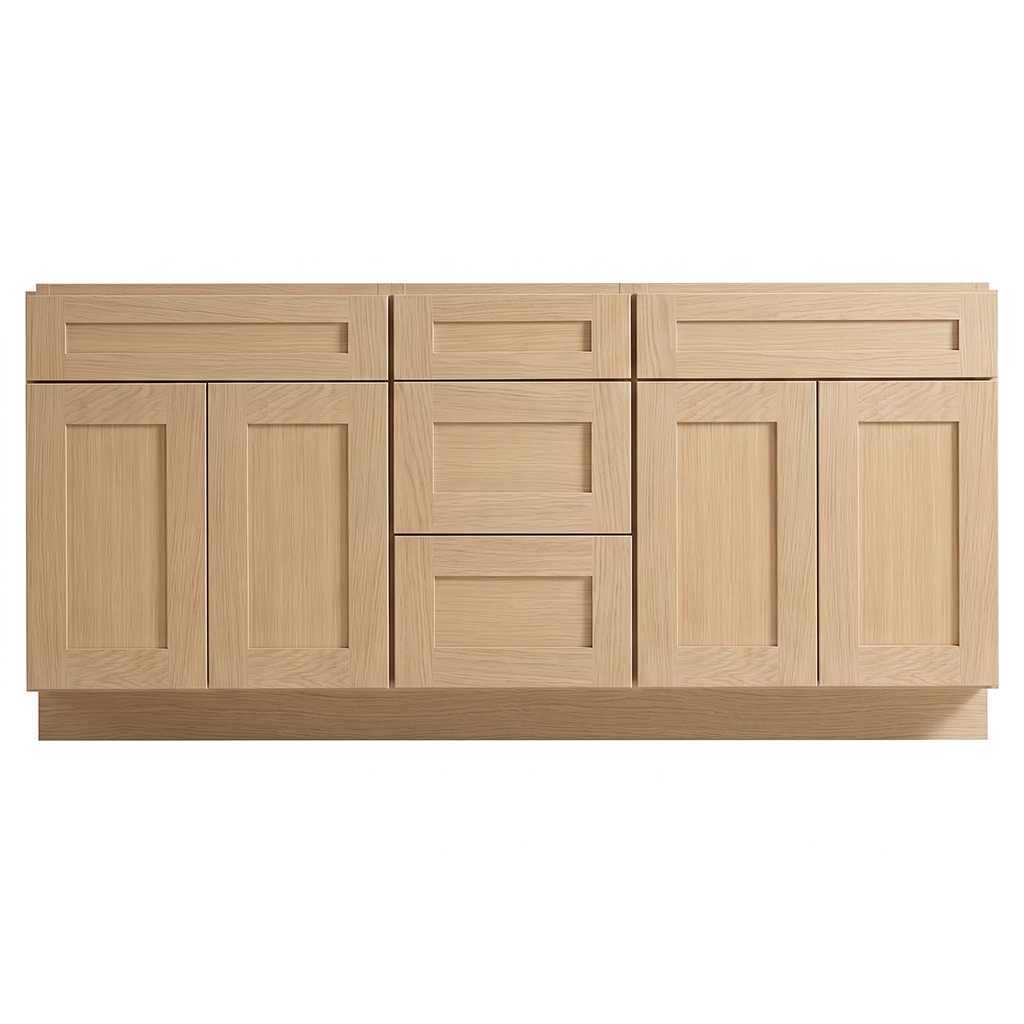 RTA Dune Oak Shaker 72" Freestanding Bathroom Vanity 3-Drawer Combo Base