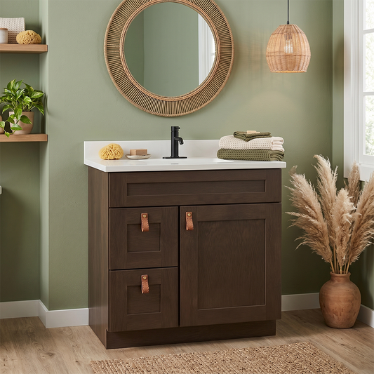 RTA Graphite Grain Shaker 30" Freestanding Bathroom Vanity 2-Drawer Left Combo Base