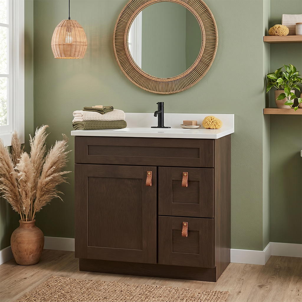 RTA Graphite Grain Shaker 30" Freestanding Bathroom Vanity 2-Drawer Right Combo Base
