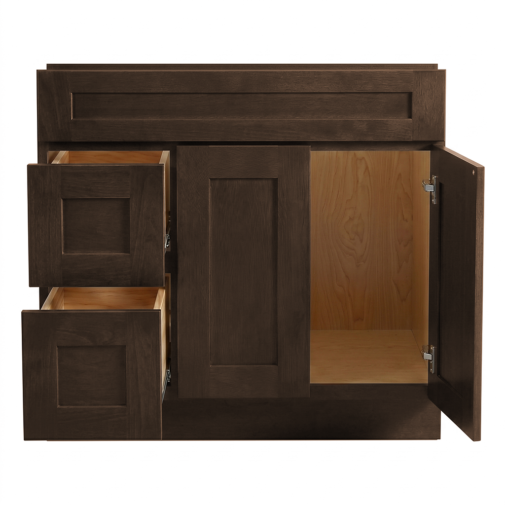 RTA Graphite Grain Shaker 36" Freestanding Bathroom Vanity 2-Drawer Left Combo Base