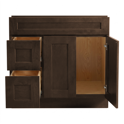 RTA Graphite Grain Shaker 36" Freestanding Bathroom Vanity 2-Drawer Left Combo Base