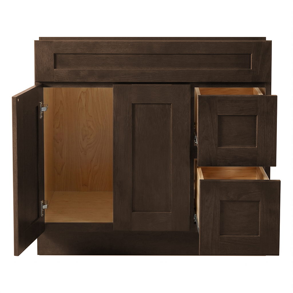 RTA Graphite Grain Shaker 36" Freestanding Bathroom Vanity 2-Drawer Right Combo Base