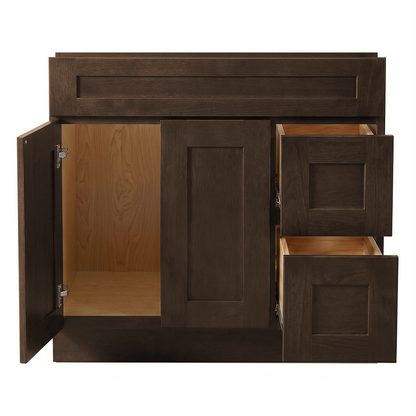 RTA Graphite Grain Shaker 36" Freestanding Bathroom Vanity 2-Drawer Right Combo Base