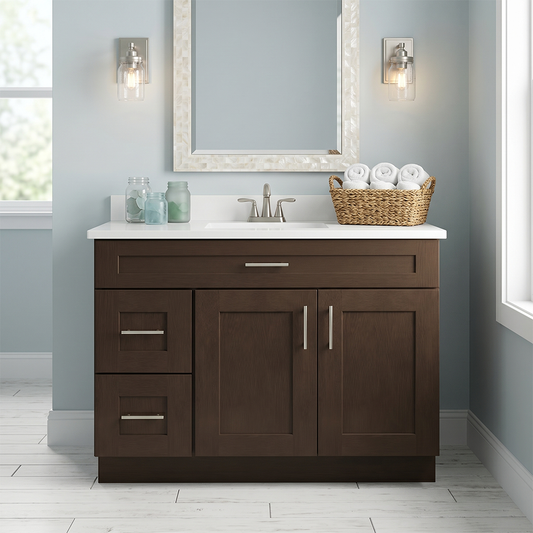 RTA Graphite Grain Shaker 42" Freestanding Bathroom Vanity 2-Drawer Left Combo Base