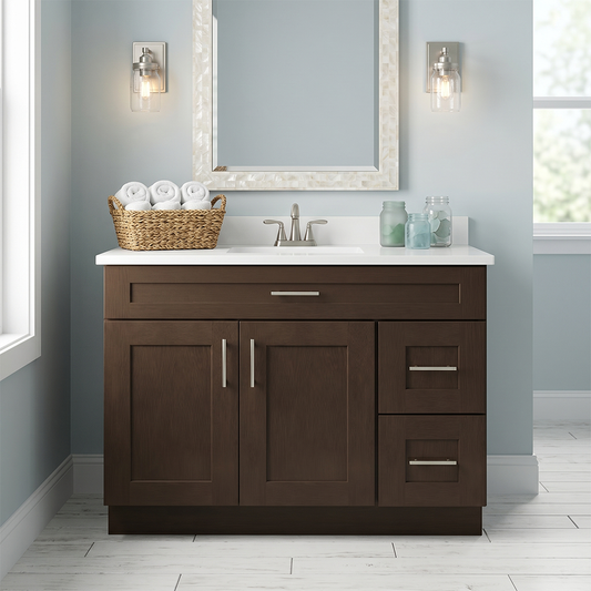 RTA Graphite Grain Shaker 42" Freestanding Bathroom Vanity 2-Drawer Right Combo Base