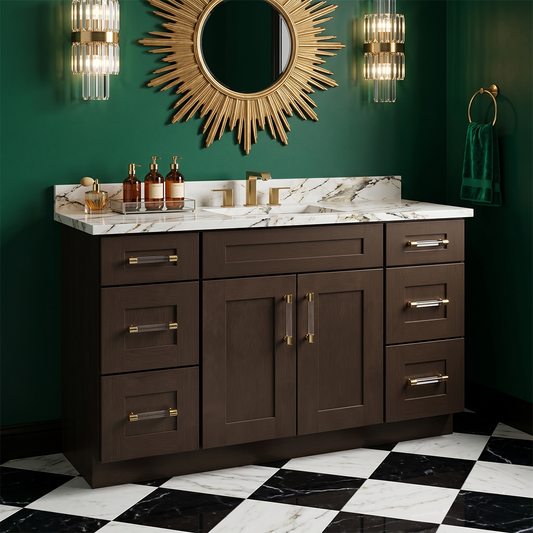 RTA Graphite Grain Shaker 48" Freestanding Bathroom Vanity 6-Drawer Combo Base