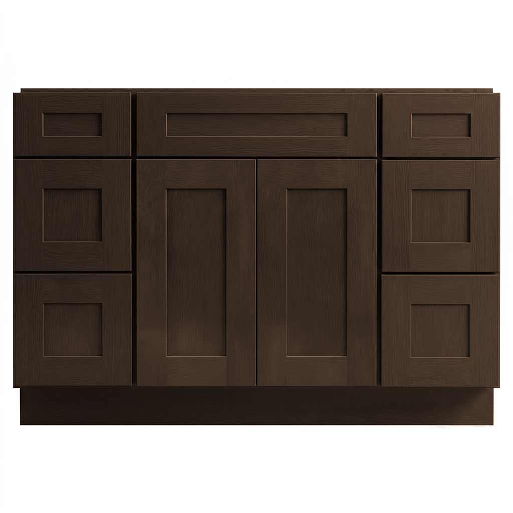 RTA Graphite Grain Shaker 48" Freestanding Bathroom Vanity 6-Drawer Combo Base