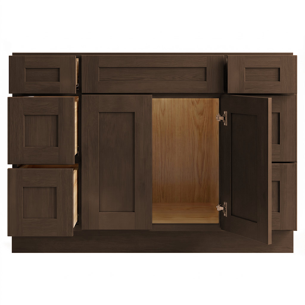 RTA Graphite Grain Shaker 48" Freestanding Bathroom Vanity 6-Drawer Combo Base