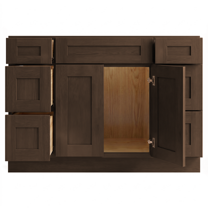 RTA Graphite Grain Shaker 48" Freestanding Bathroom Vanity 6-Drawer Combo Base