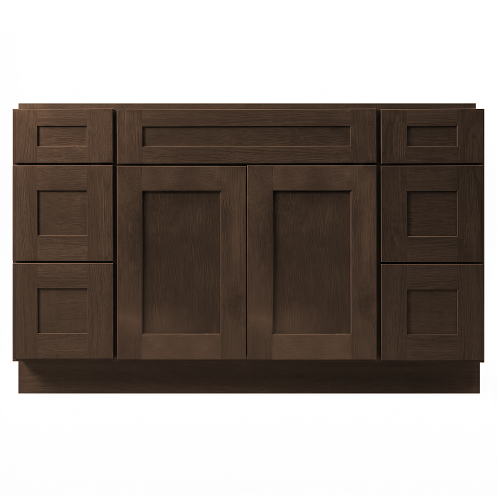 RTA Graphite Grain Shaker 54" Freestanding Bathroom Vanity 6-Drawer Combo Base