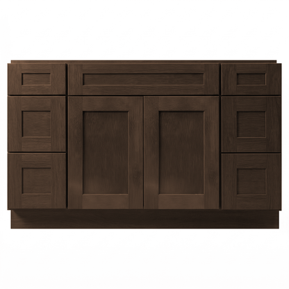 RTA Graphite Grain Shaker 54" Freestanding Bathroom Vanity 6-Drawer Combo Base