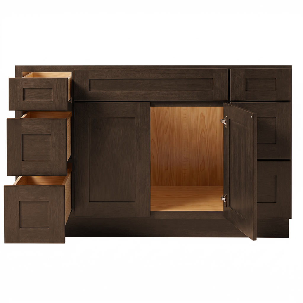 RTA Graphite Grain Shaker 54" Freestanding Bathroom Vanity 6-Drawer Combo Base