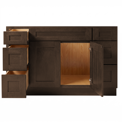 RTA Graphite Grain Shaker 54" Freestanding Bathroom Vanity 6-Drawer Combo Base