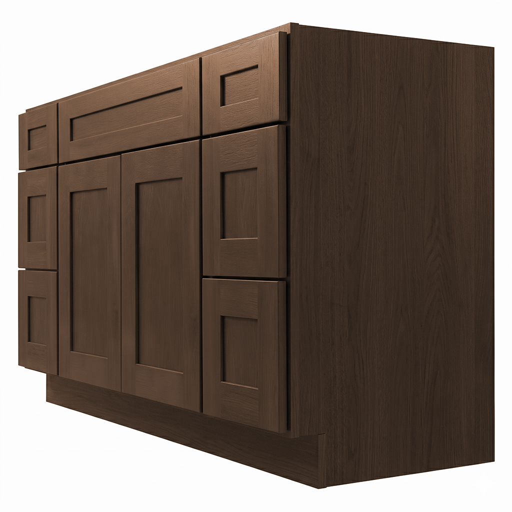 RTA Graphite Grain Shaker 54" Freestanding Bathroom Vanity 6-Drawer Combo Base