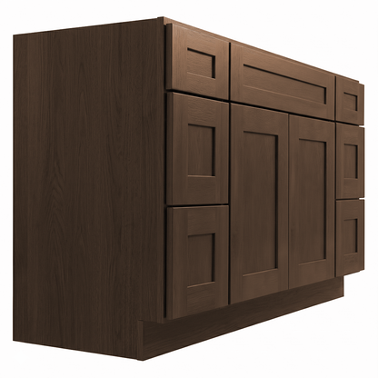 RTA Graphite Grain Shaker 54" Freestanding Bathroom Vanity 6-Drawer Combo Base