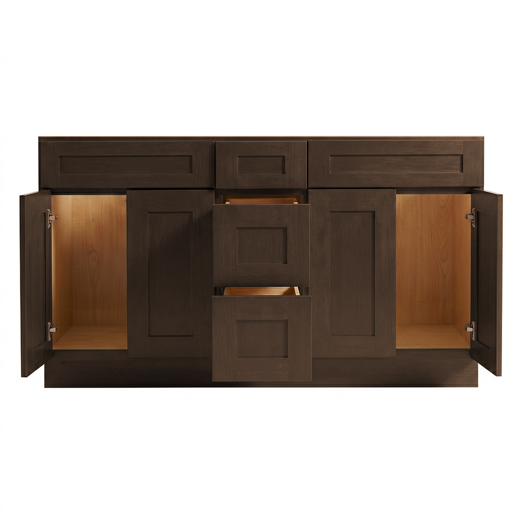 RTA Graphite Grain Shaker 60" Freestanding Bathroom Vanity 3-Drawer Combo Base